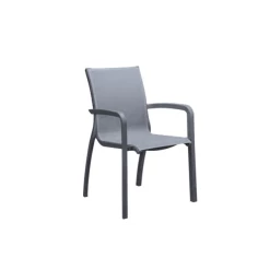 Nouveau 🌟 Fauteuil d'extérieur Gris Platinium et Toile Grise Sunset Grosfillex 🌟